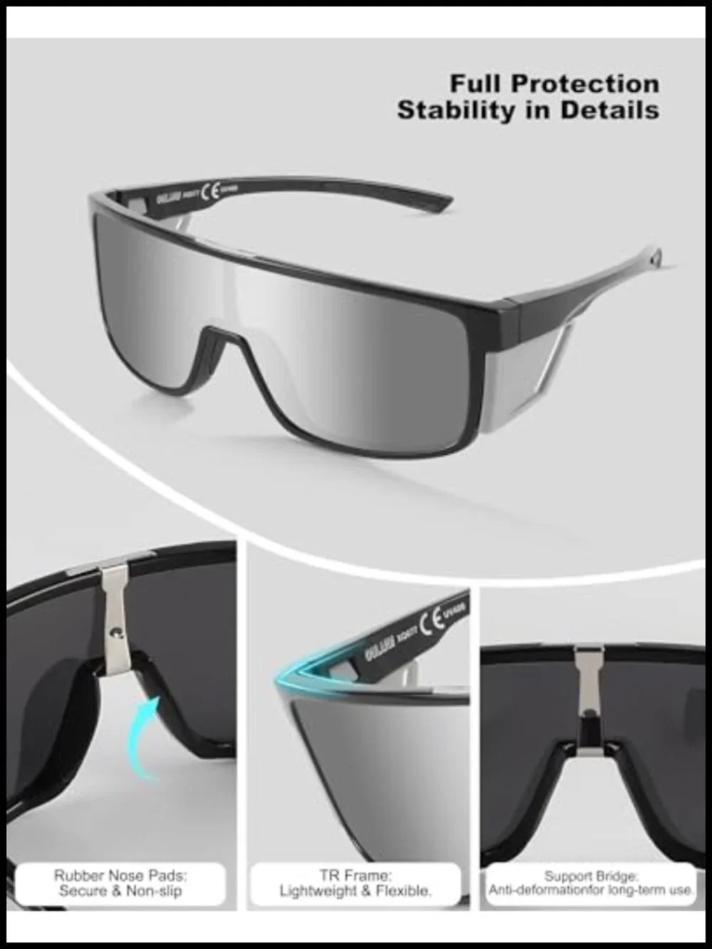 Polarized Sunglasses with Removable Side Shields UV400 Protection TR90 Sport